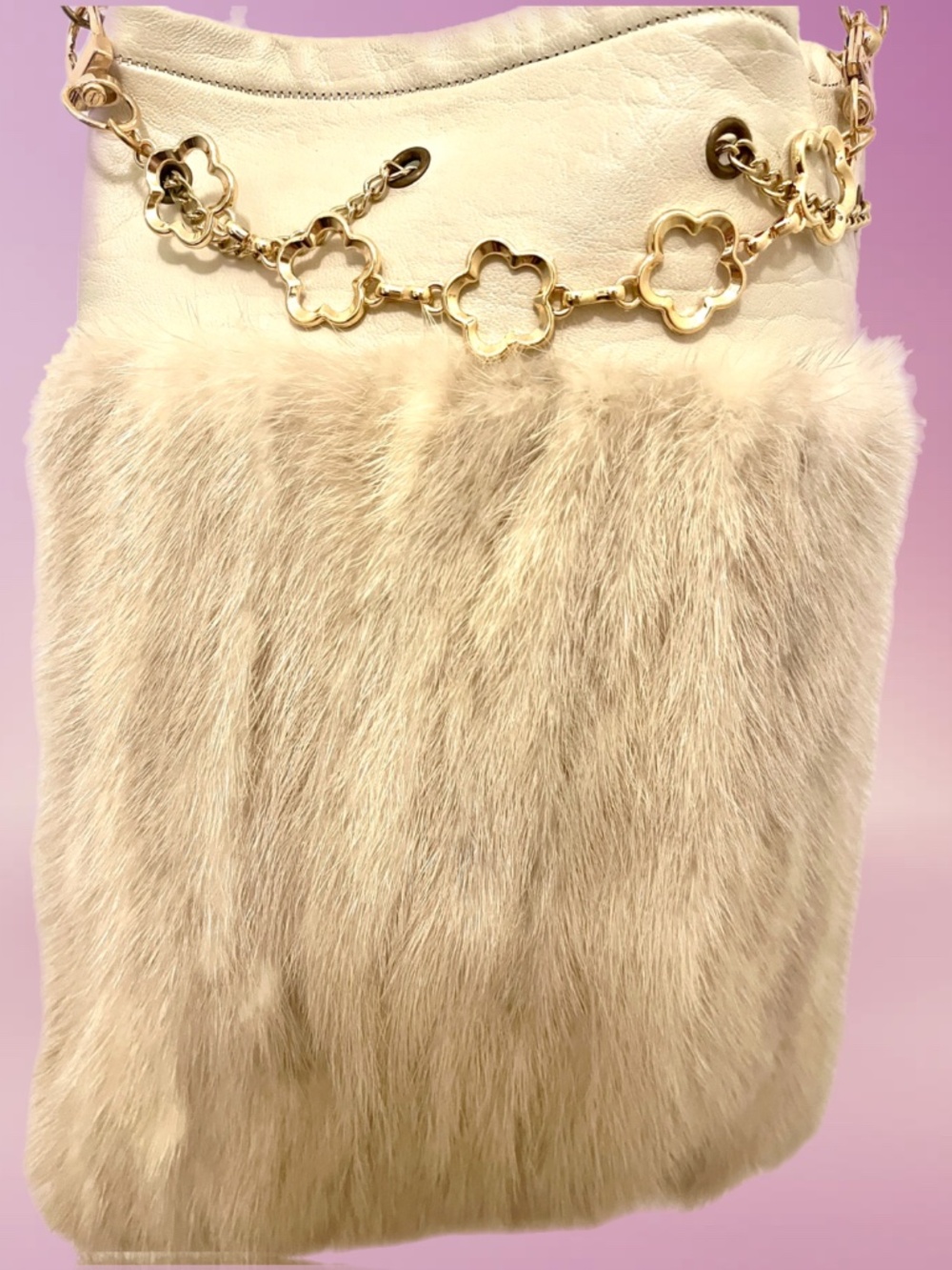 Genuine Blonde Mink and Leather Handmade Crossbody - Picture 3 of 4